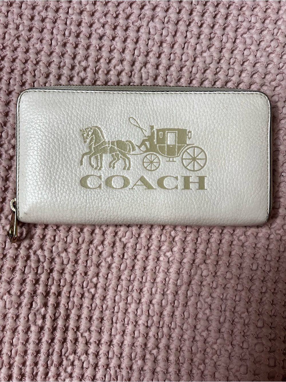 Coach Horse & Carriage Zip Around Accordion Wallet Wristlet Ivory Cream